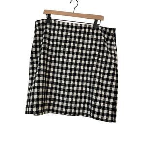 Talbots Womens Black and Cream Checked Gingham Wool Blend Skirt Size 16 Petite